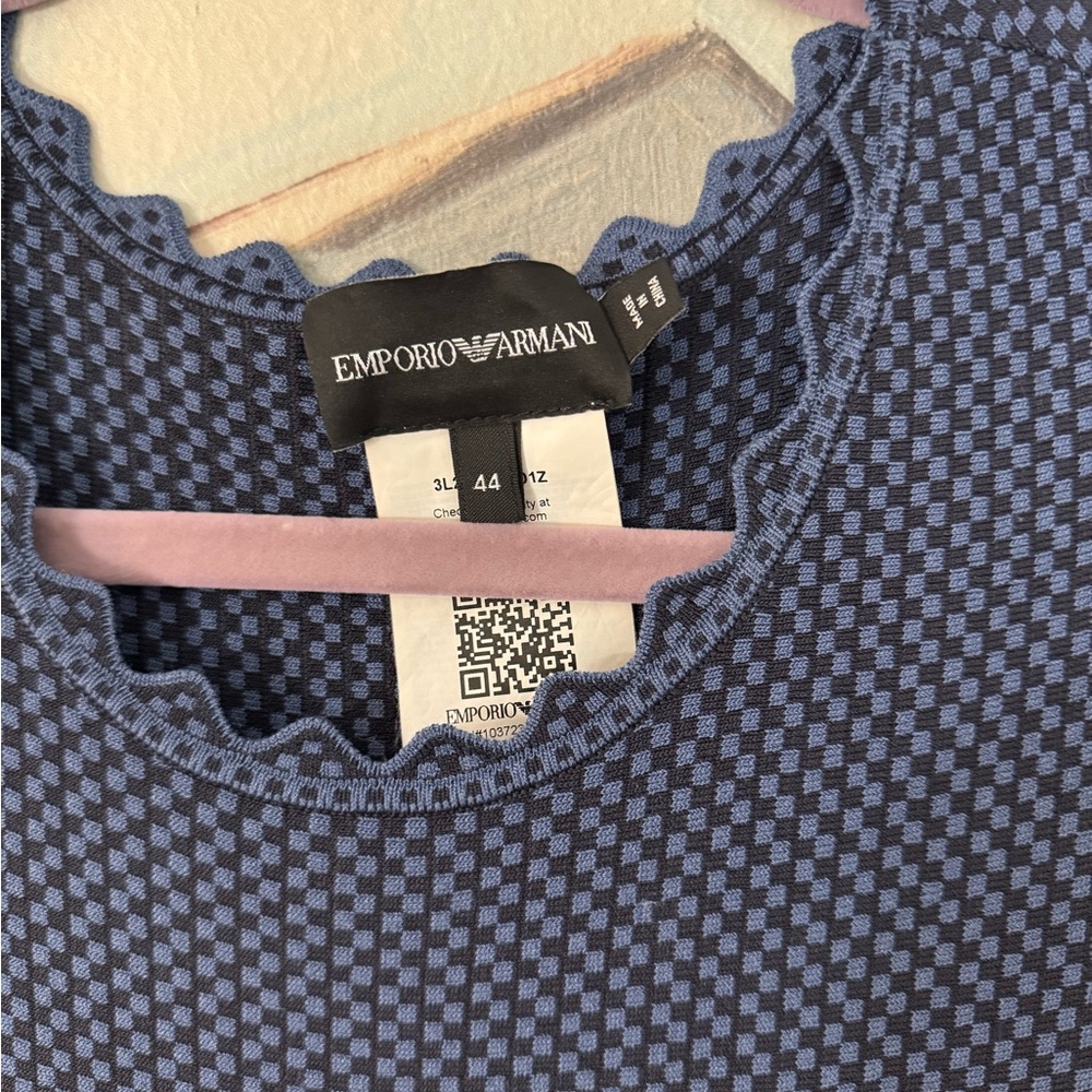 EMPORIO ARMANI Scallop Sleeve Blue and Black Dolman Fitted Dress Size - Picture 5 of 6